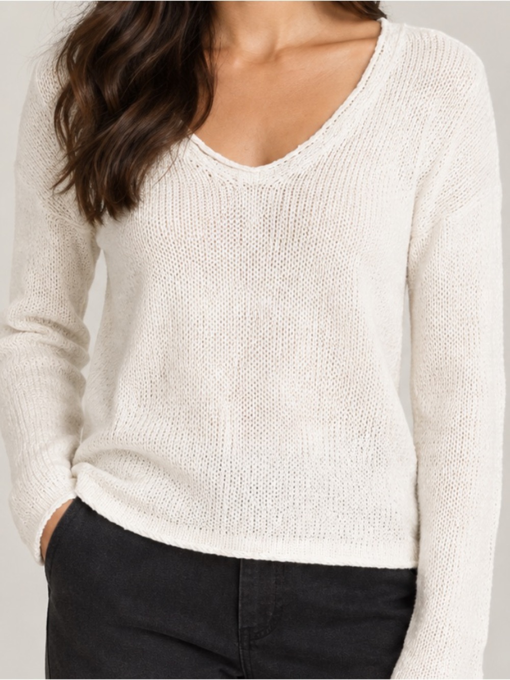 J.Crew white v-neck sweater with textured knit pattern